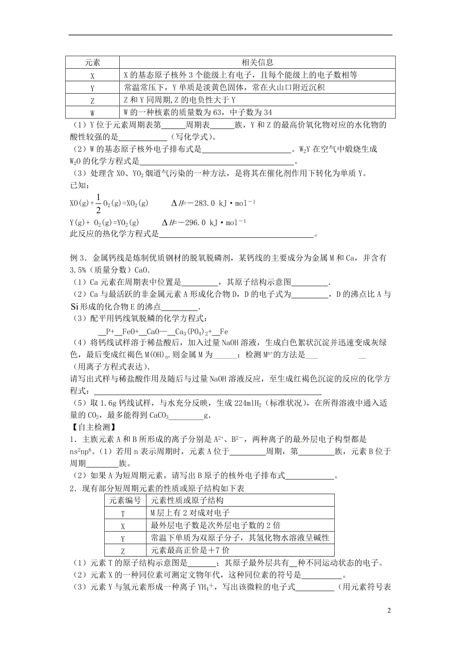 山西省忻州市高中化学 第一章 原子结构与性质 1.2 原子结构与性质复习课预习案（答案不全）新人教版选修3_第2页