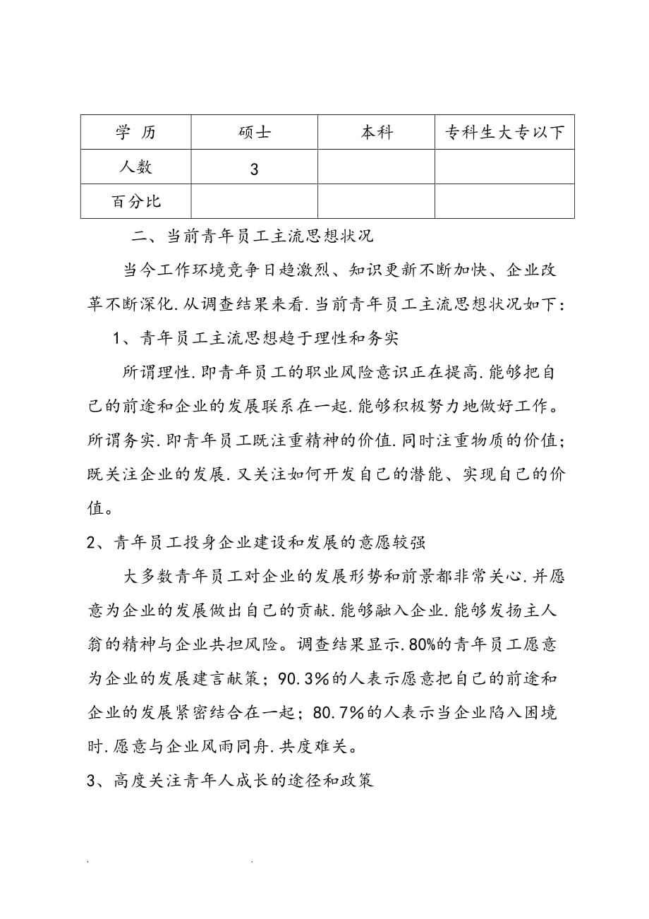 公司青年员工思想动态专题调研报告书_第2页