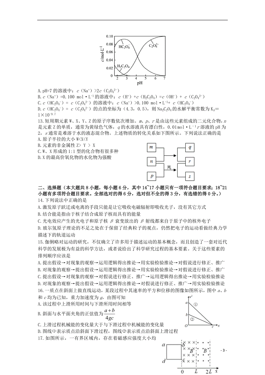 山西省太原市2017届高三理综第二次模拟考试（5月）试题（答案不全）_第3页