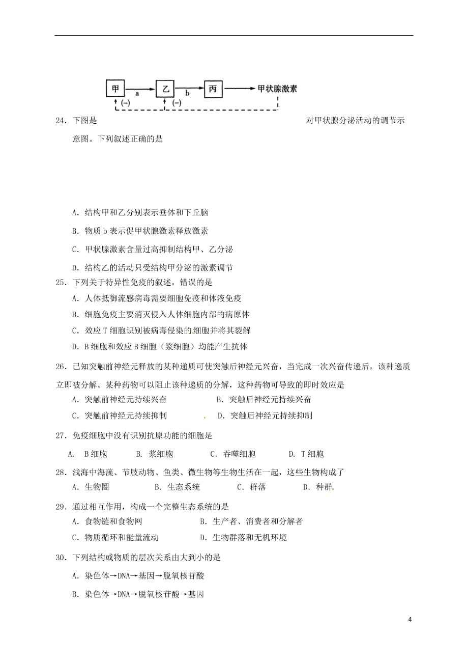 山东省淄博市2018届高三生物上学期开学考试试题(同名9092)_第4页