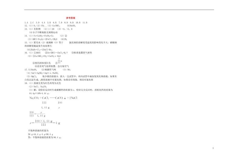 山东省2017年中考化学总复习模拟一_第5页