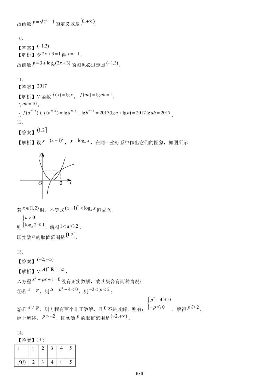 2019年高一年级上学期数学期中考试模拟试题(含解析)42_第5页