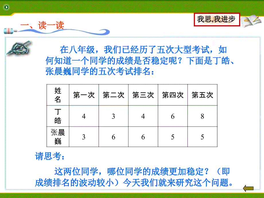 人教版数学初二下册20.2 《数据的波动程度》_第3页