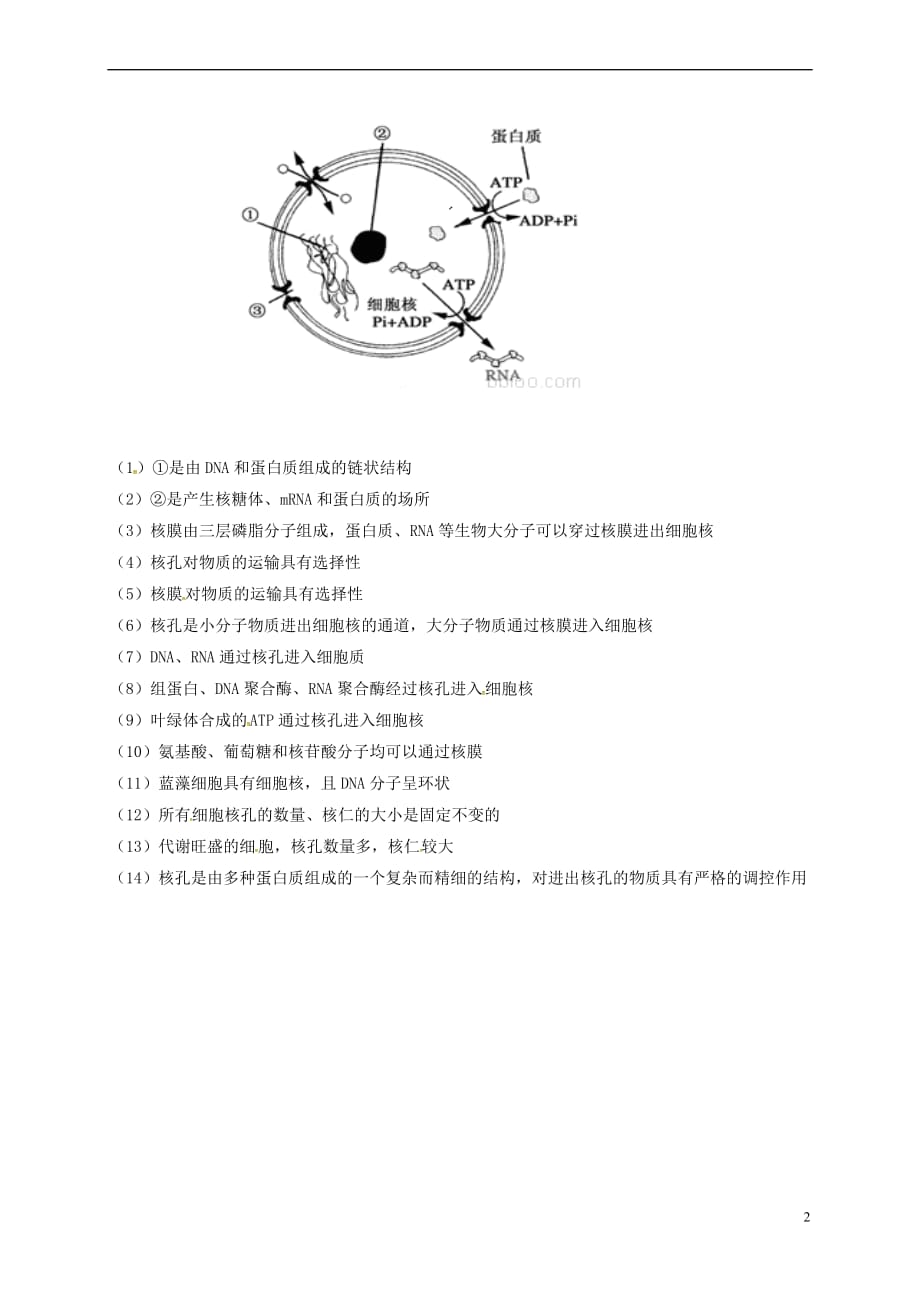 江苏省句容市高考生物 专题三 细胞结构 细胞膜和细胞核活动单复习学案（无答案）_第2页