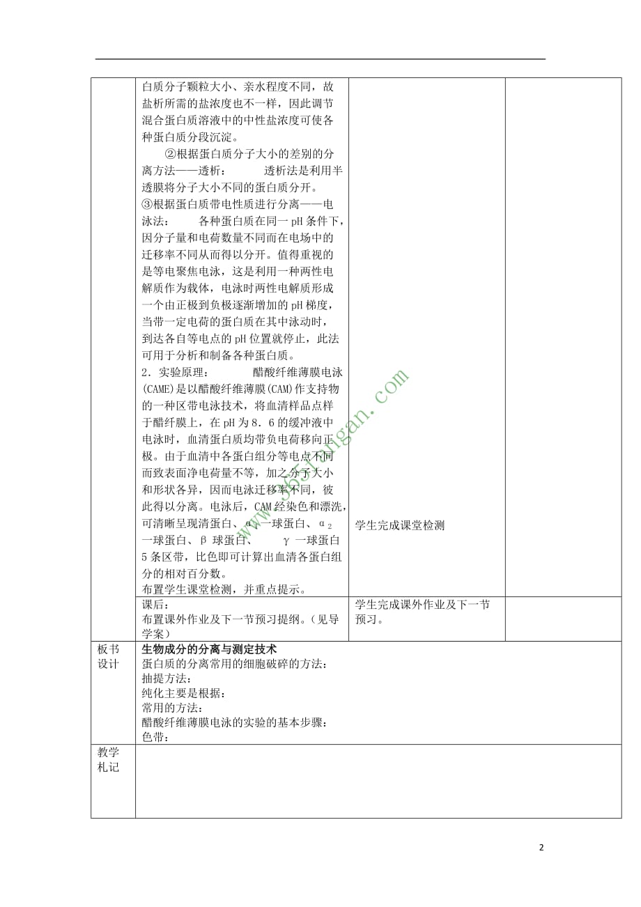 江苏省新沂市高中生物 第四章 生物化学与分子生物学技术实践 4.1 蛋白质的分离与纯化方法教案(选修1)_第2页