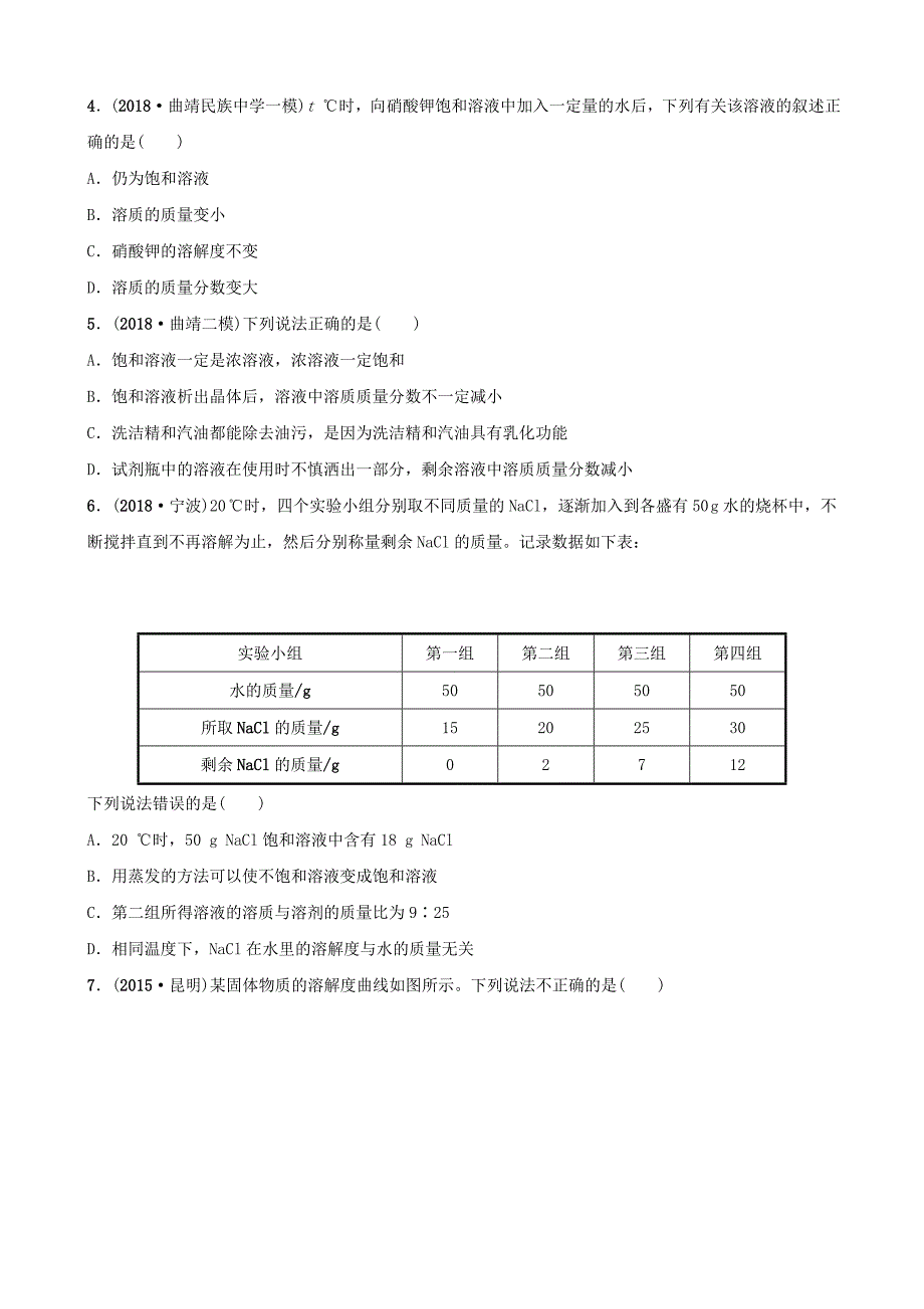 2018年中考化学总复习第九单元溶液第2课时溶解度及溶解度曲线训练_第2页