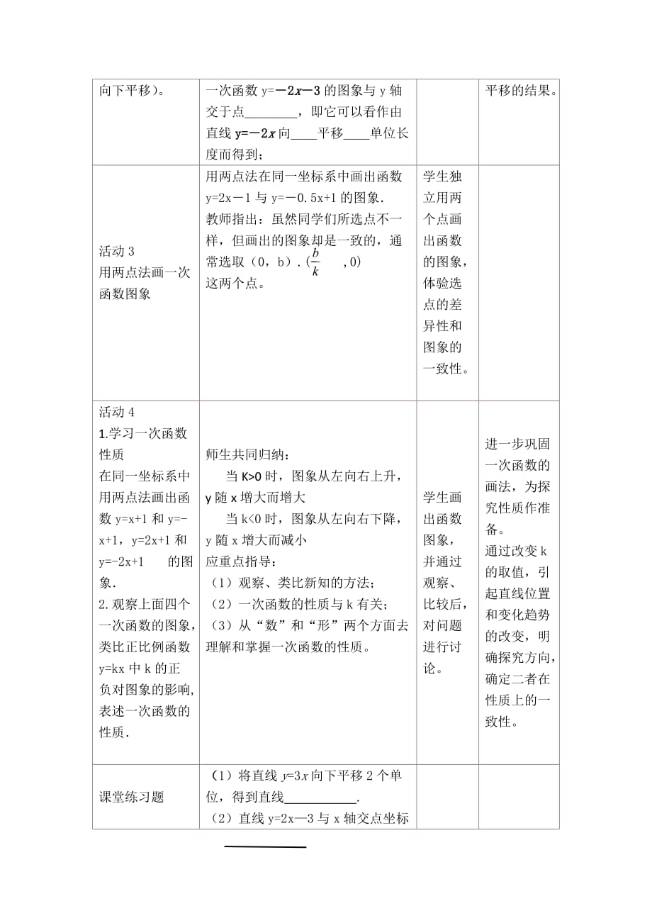 人教版数学初二下册《一次函数的图象和性质（2）》 教学设计_第3页