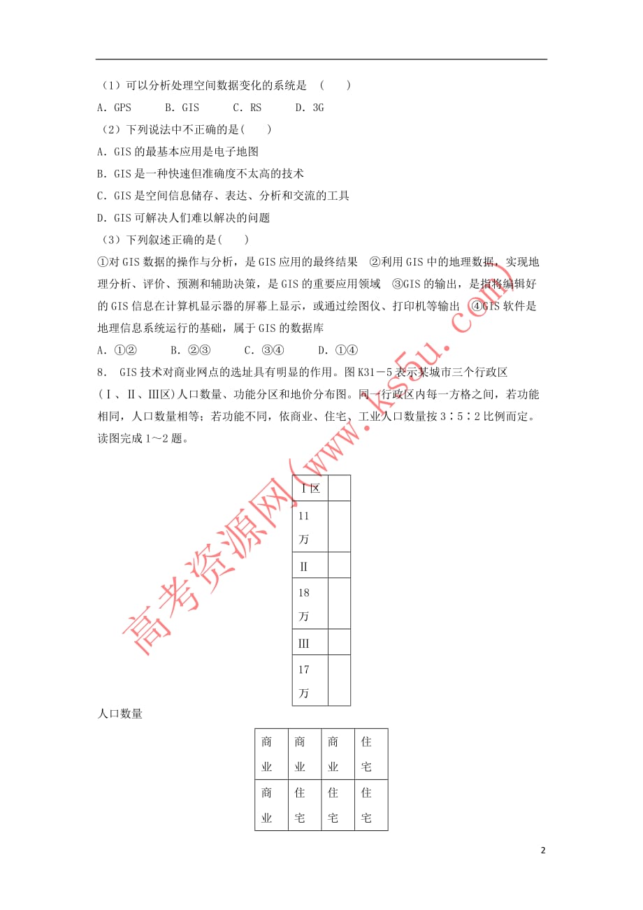 江苏省启东市2018届高考地理专项复习 地理信息技术在区域地理环境研究中的应用 地理信息系统(1)练习 新人教版_第2页