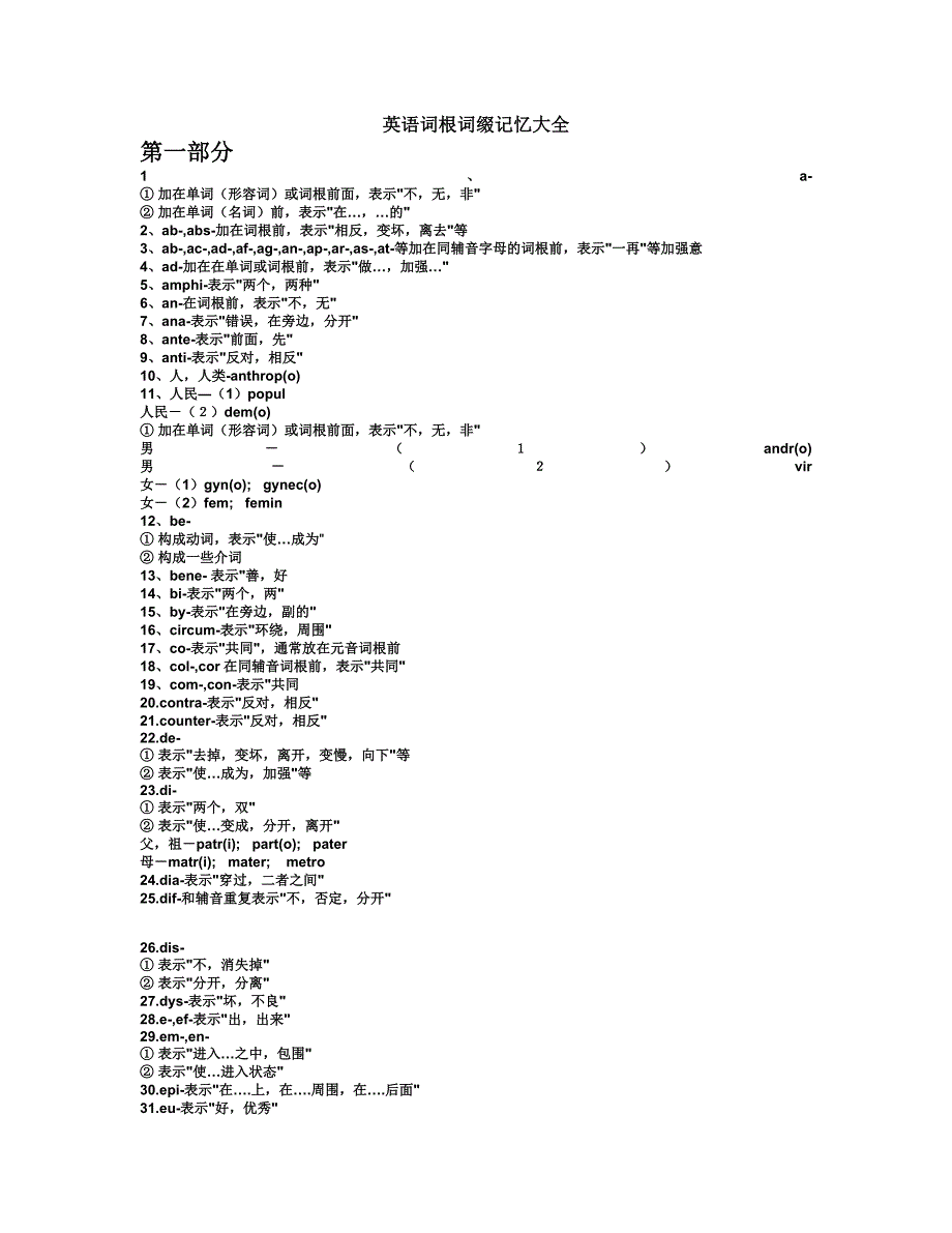 英语词根词缀记忆大全-精品打印版解读_第1页