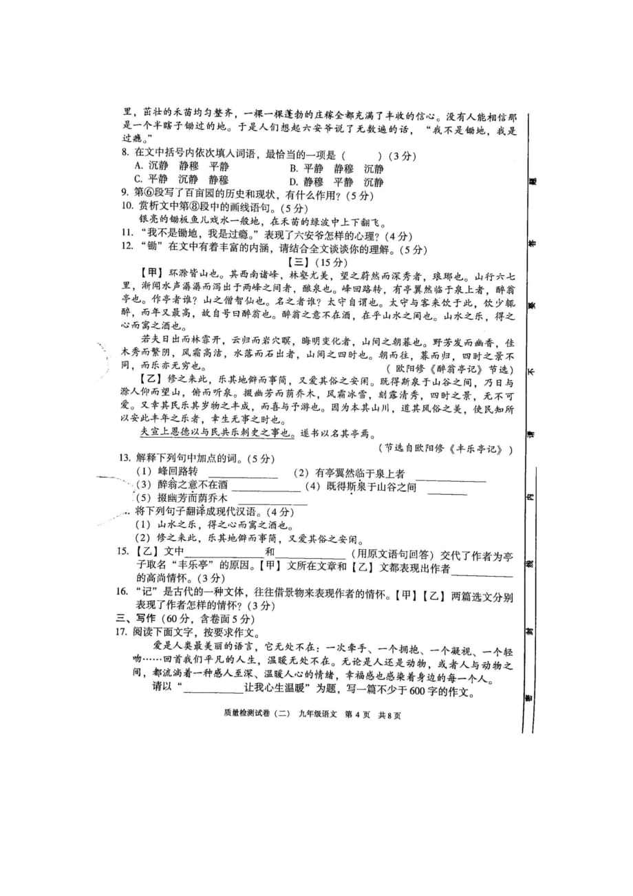 （部编版）2019-2020学年第一学期九年级质量检测试卷（二）语文试卷_第4页