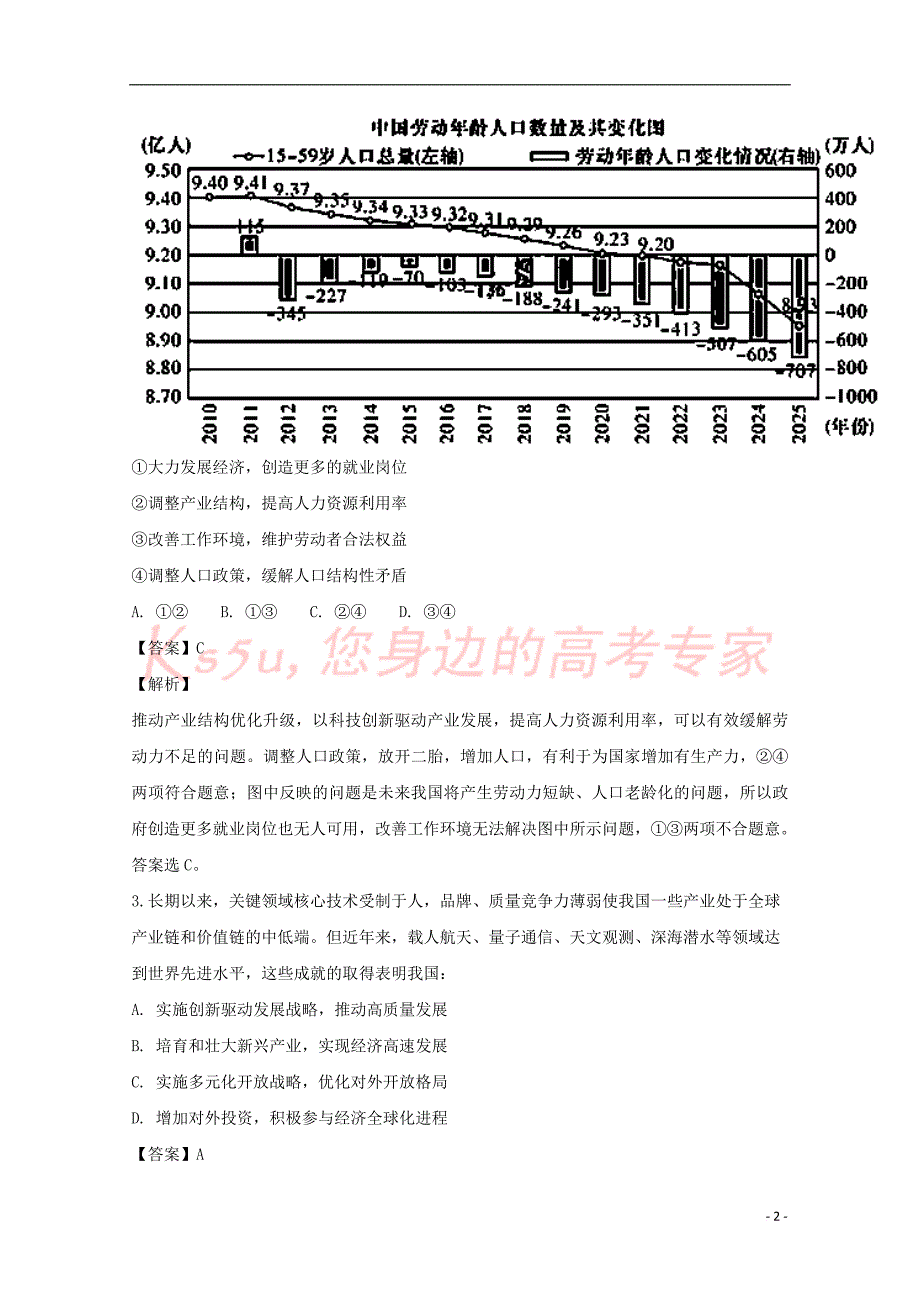 安徽省芜湖市芜湖县中华艺术学校2018届高三政治押题卷(含解析)_第2页