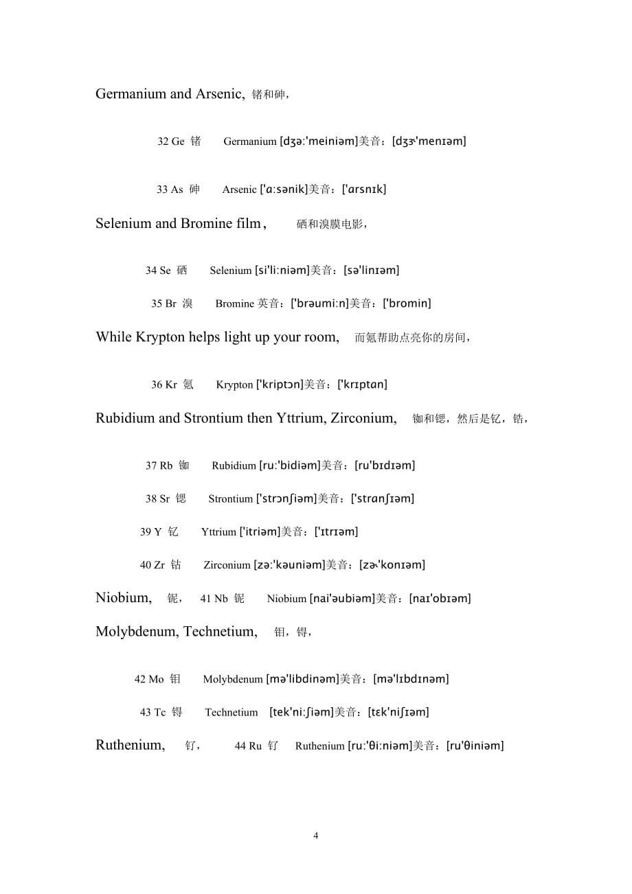 顺序版元素周期表之歌歌词(中英文带音标)._第4页