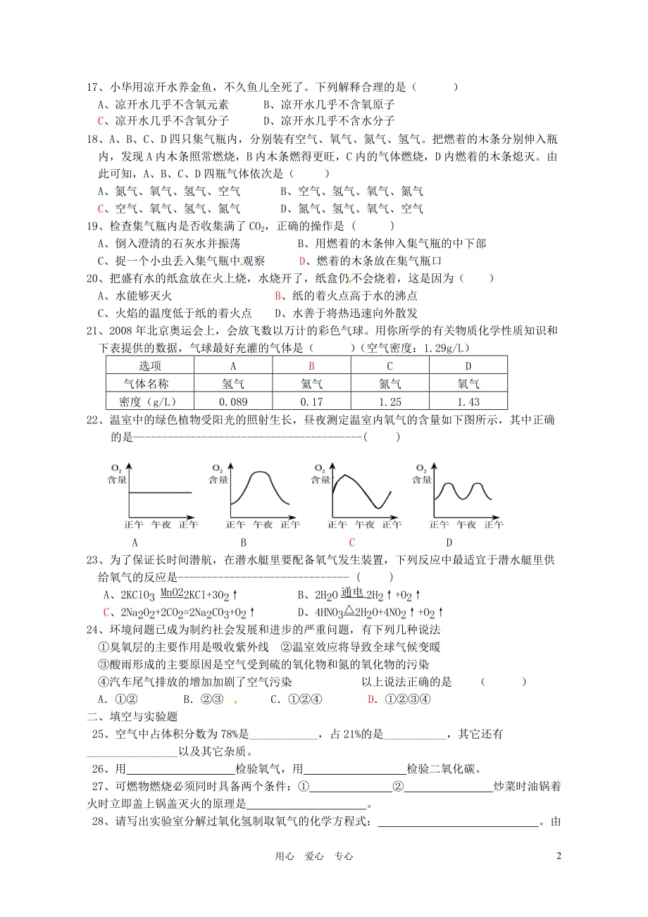 七年级科学下册-第二章-空气单元测试(华师版七年级下)_第2页