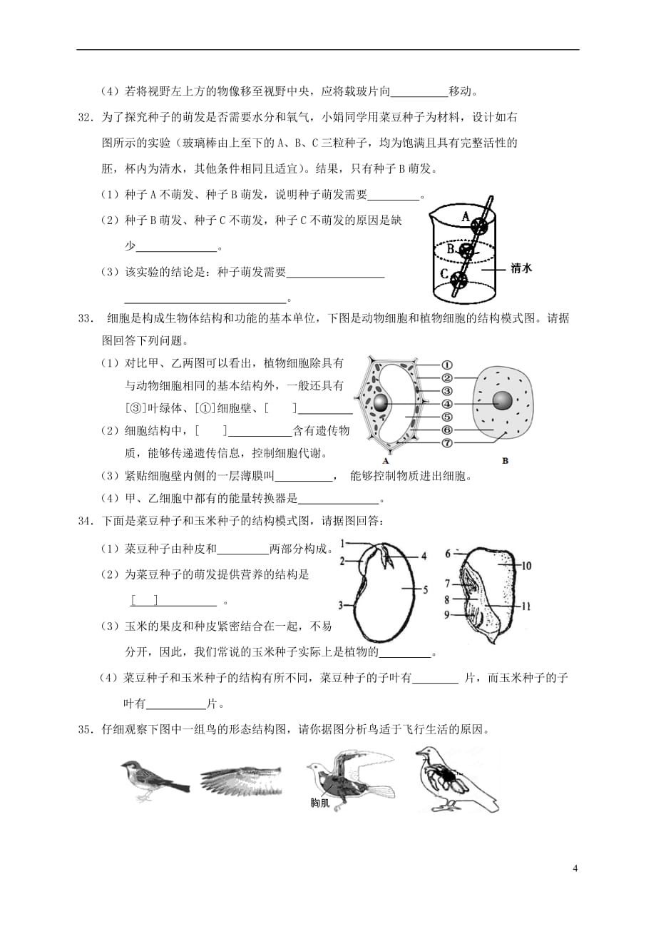 广西北海市2016-2017学年七年级生物上学期期末教学质量检测试题_第4页