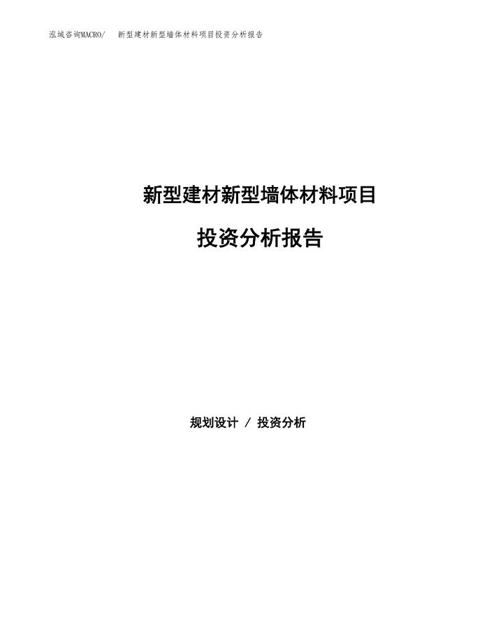 新型建材新型墙体材料项目投资分析报告（总投资19000万元）（90亩）