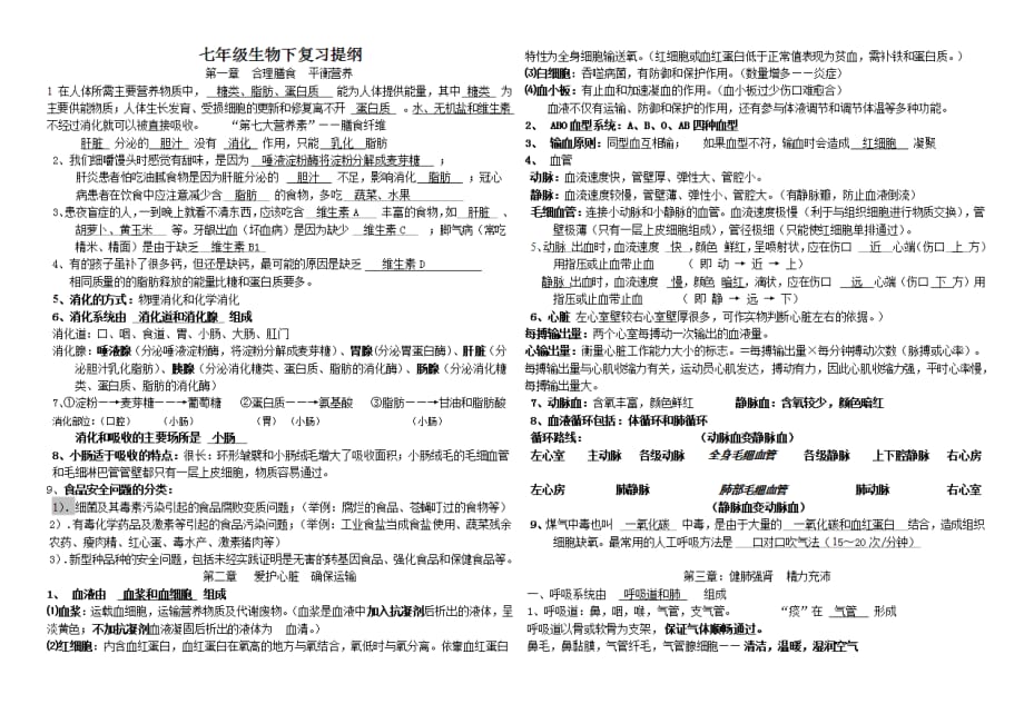 冀教版七年级下册生物复习资料_第1页