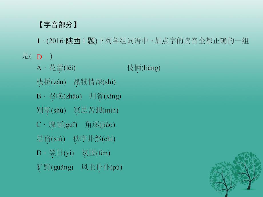 聚焦中考陕西地区2017中考语文总复习第1部分积累和运用第一讲字音与字形课件._第3页