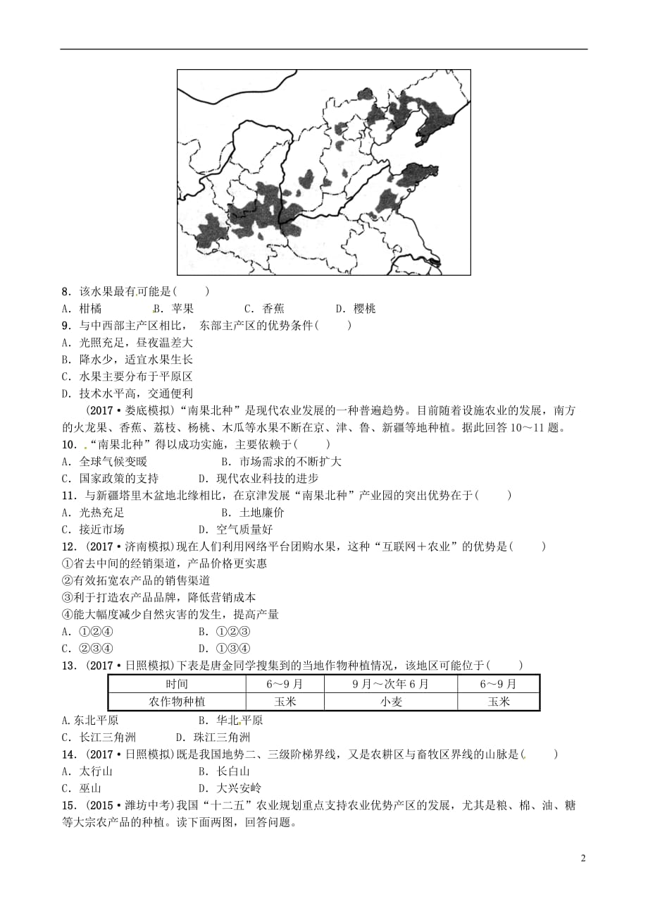 山东省济宁市2018年中考地理专题五农业发展复习练习_第2页