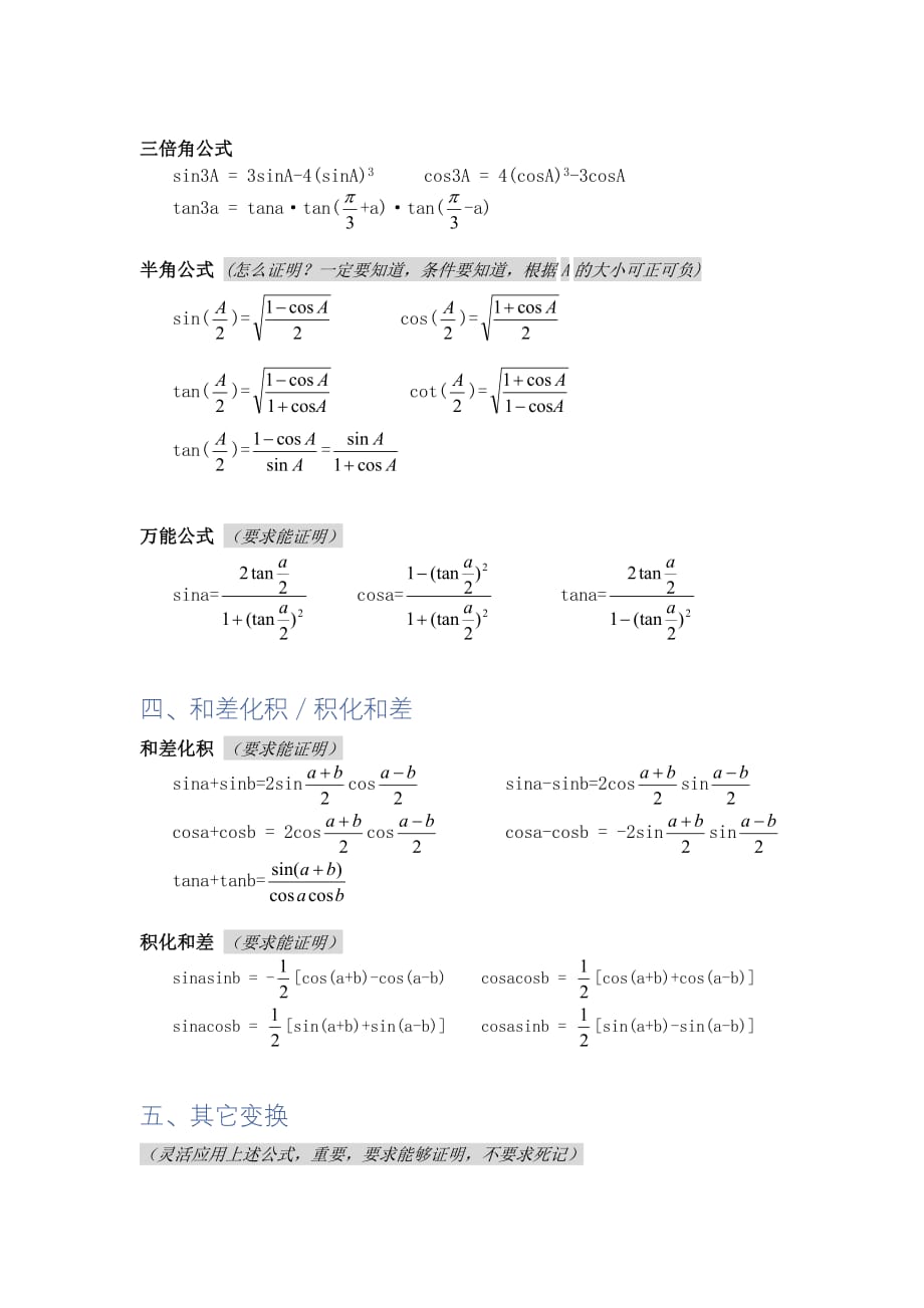 上海高一数学常用几何三角函数复习大全_第4页