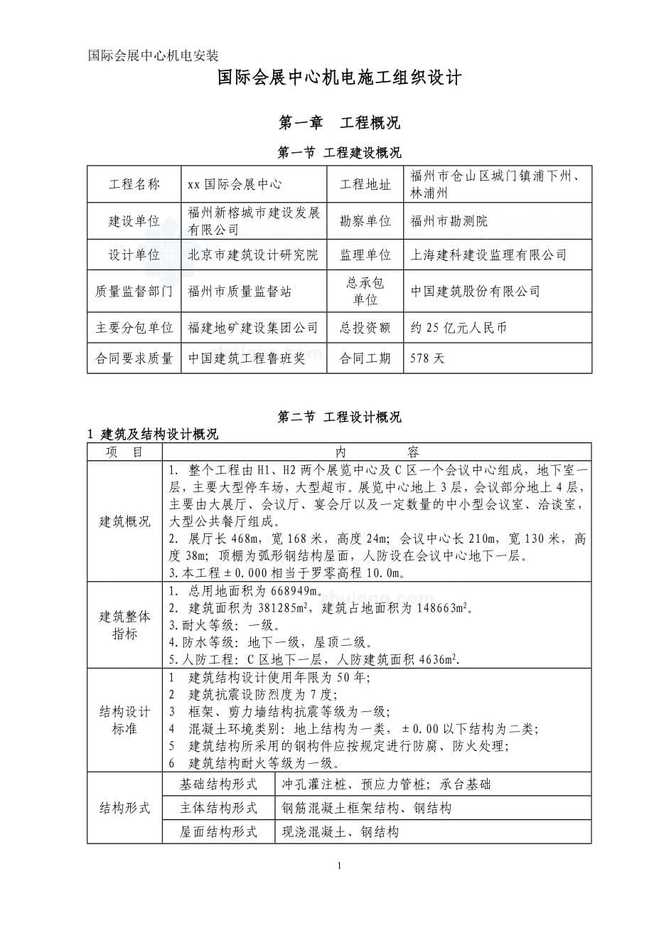 [福州]国际会展中心工程机电工程施工组织设计（鲁班奖工程）_第5页