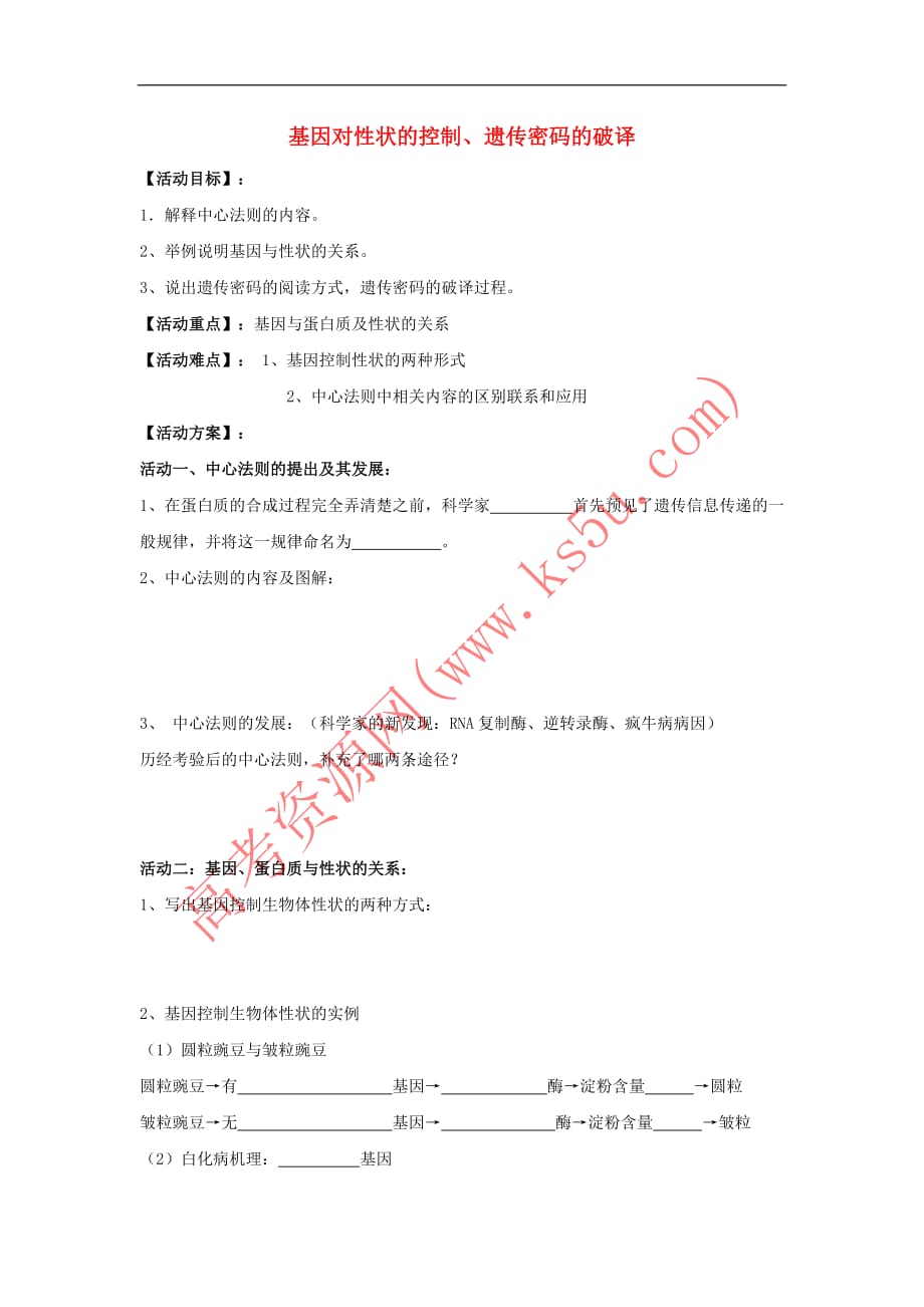 江苏省射阳县2018届高考生物一轮复习活动单17 苏教版_第1页