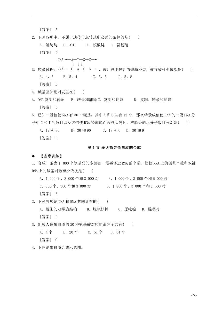 广东省惠州市2019年高考生物总复习 4－1 基因指导蛋白质的合成学案_第5页