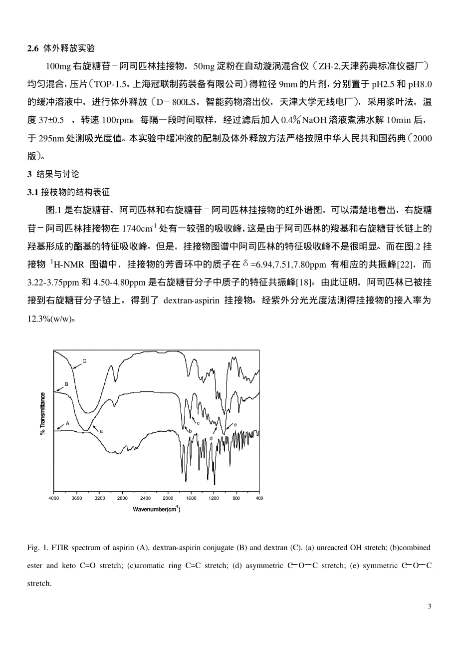 右旋糖苷阿司匹林挂接物的合成及体外释放_第3页