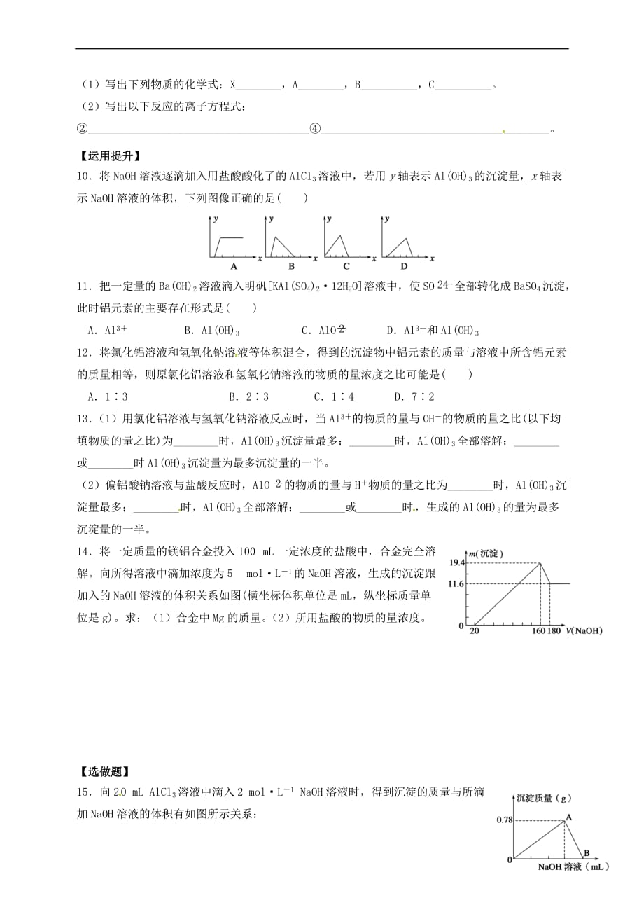 江苏省镇江市丹阳市高中化学专题3 从矿物到基础材料 课时2 铝的氧化物和氢氧化物练习 苏教版必修1_第2页