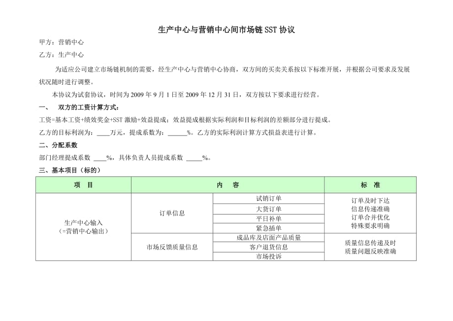 生产与营销之间SST协议(表格版)汇编_第1页