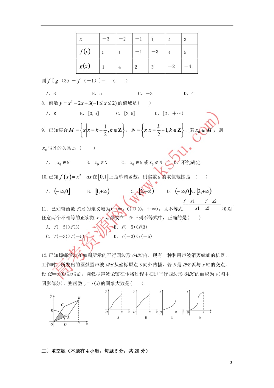 江西省南昌市六校2017－2018学年高一数学10月联考试题_第2页