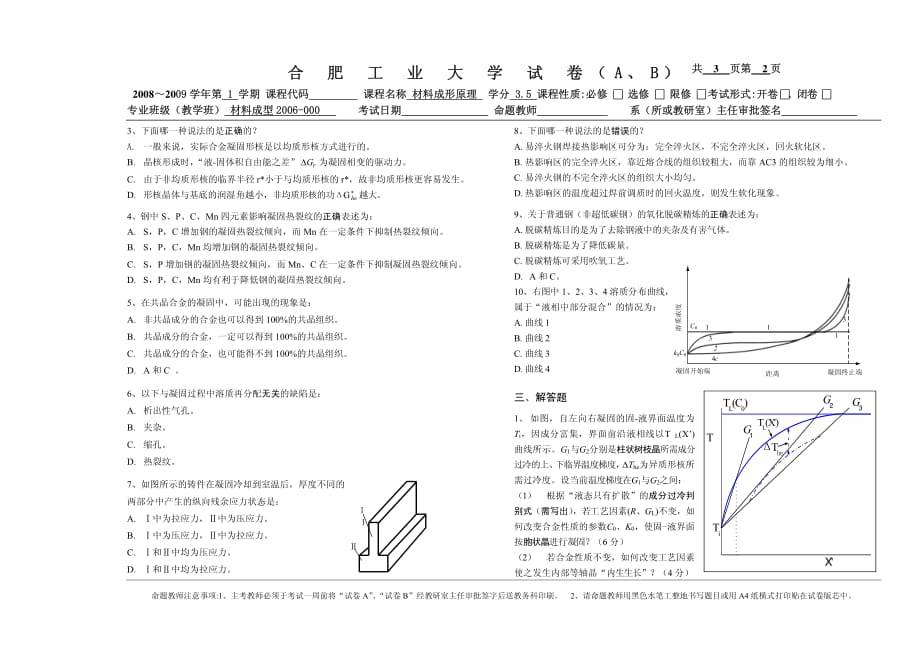 2006合肥工业大学材料成型原理期末试卷资料_第2页