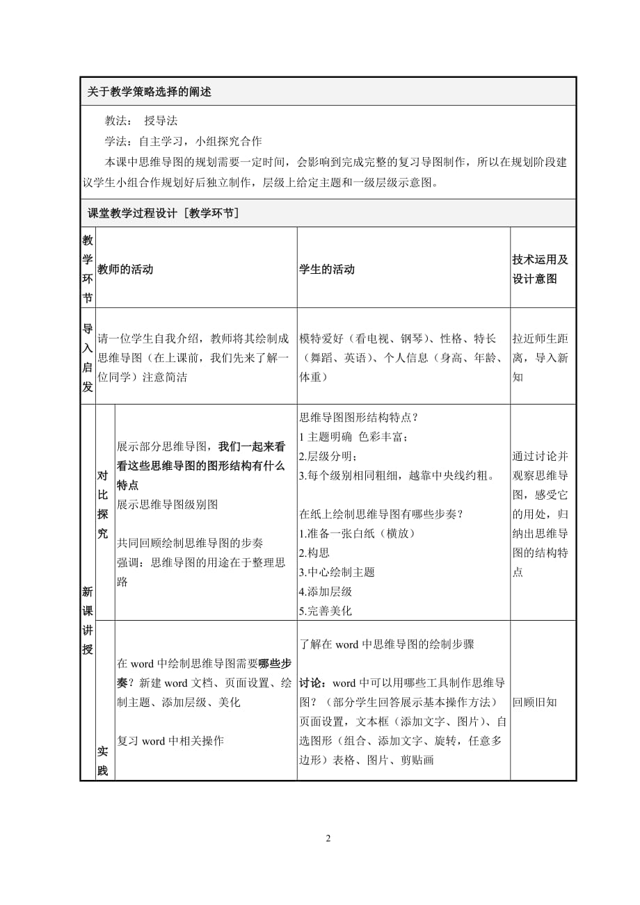 信息技术课堂教学设计思维导图制作——Word综合应用 初一_第2页