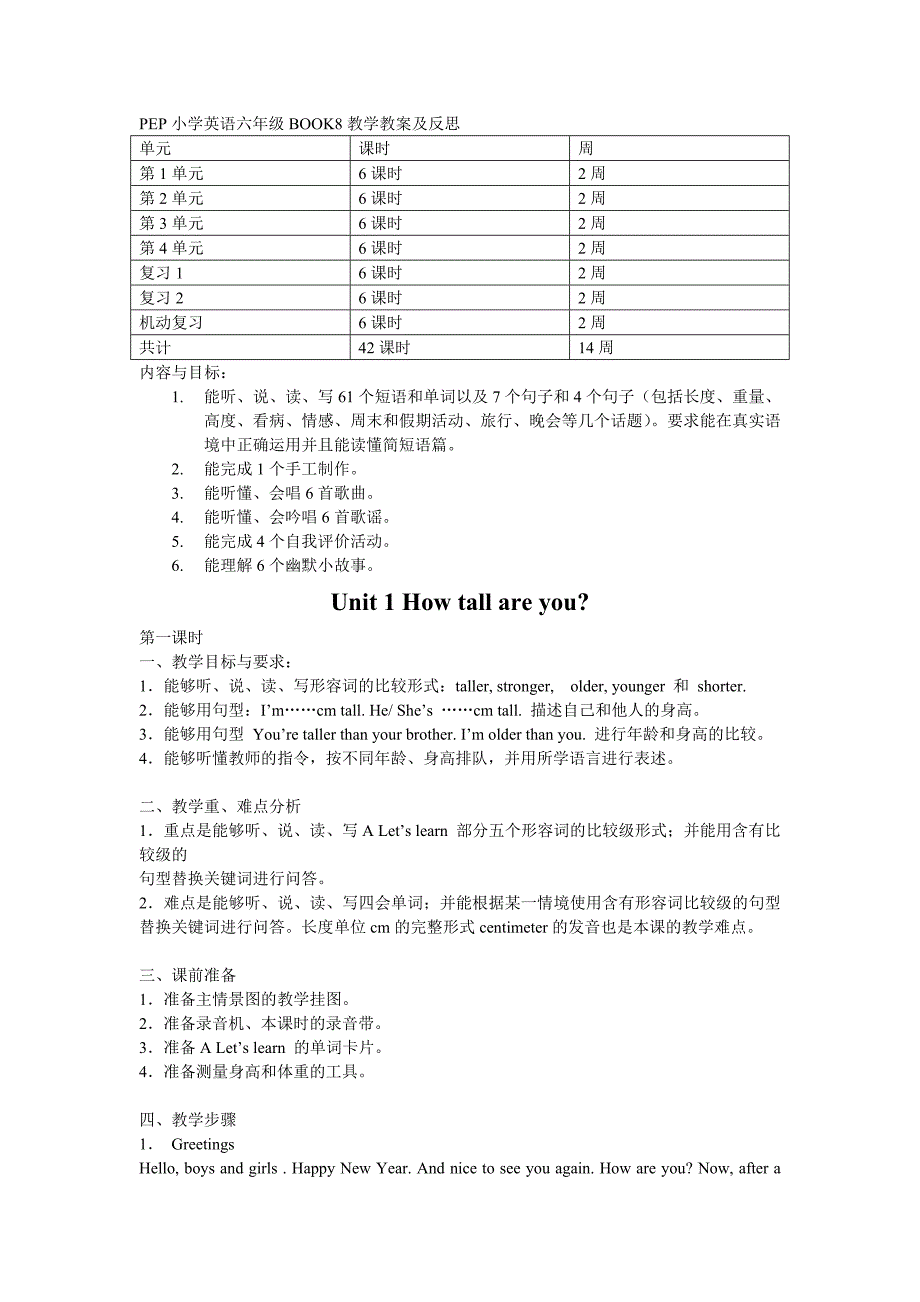 新版-PEP小学英语六年级下册全册教案及反思_第1页