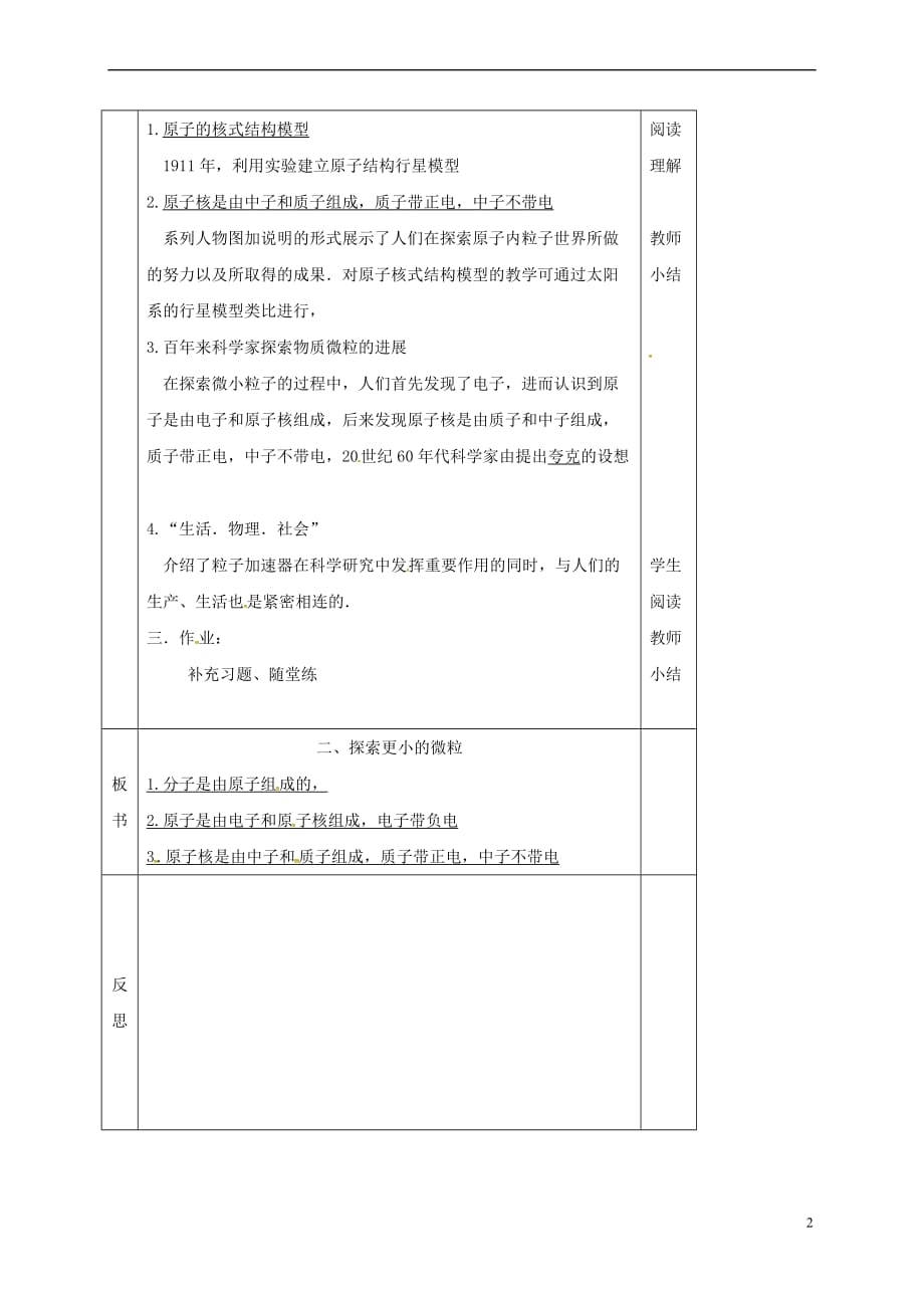 江苏省淮安市八年级物理下册 7.3探索更小的微粒教案 (新版)苏科版_第2页