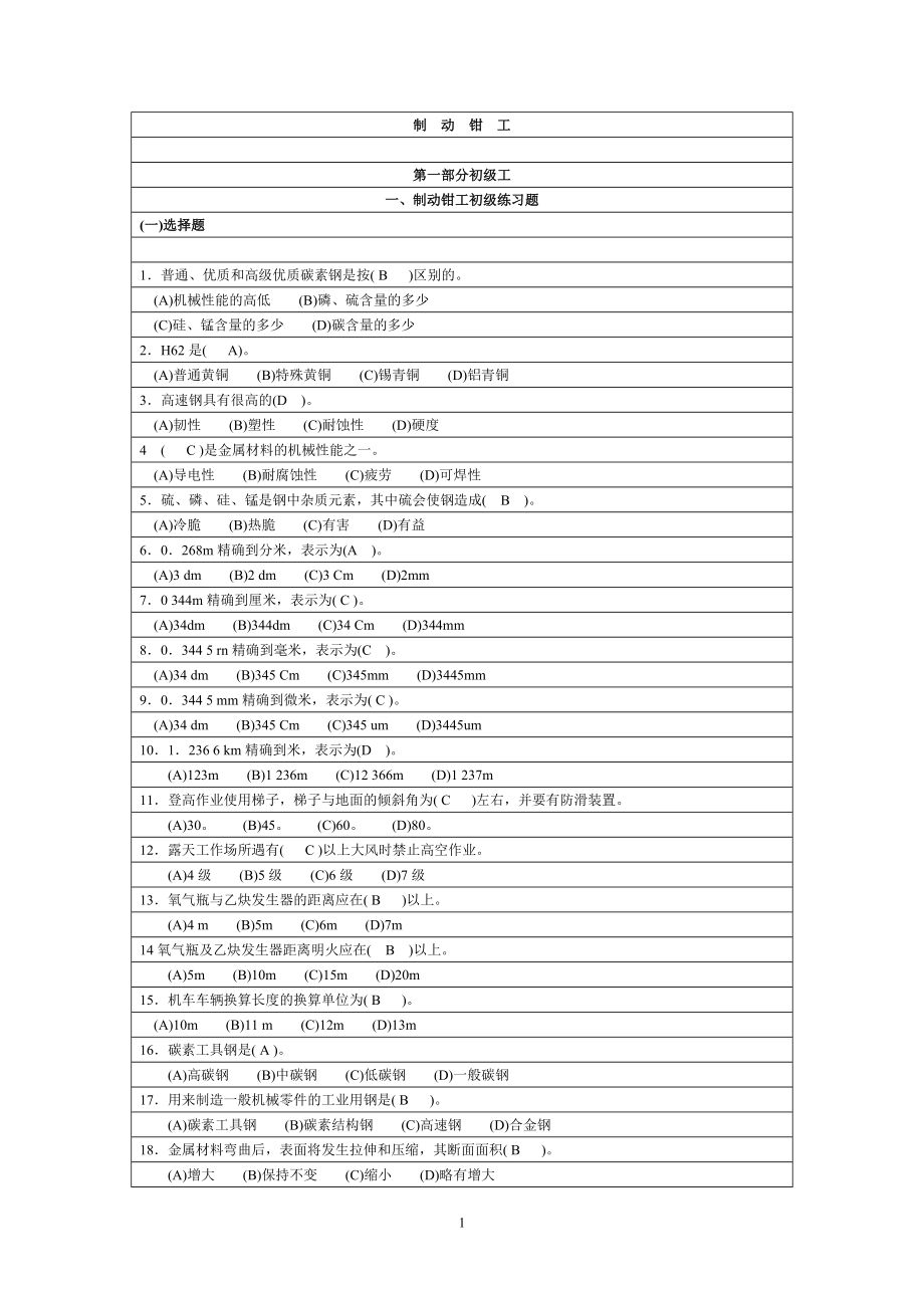 制动钳工(完整 共145页)讲解_第1页