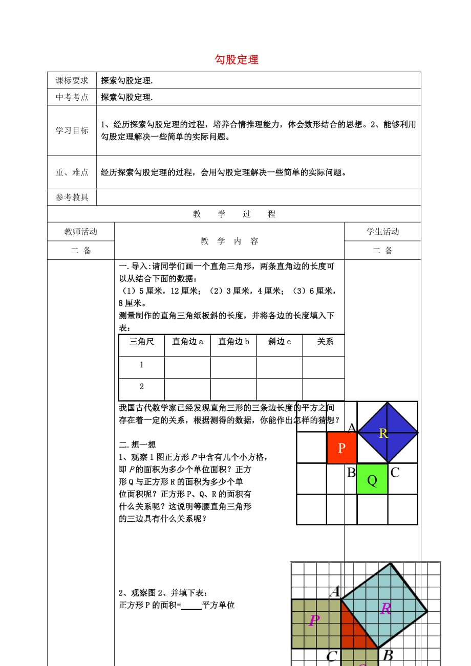 河北省承德市平泉县七沟镇八年级数学下册 17.1 勾股定理学案4（无答案）（新版）新人教版_第1页