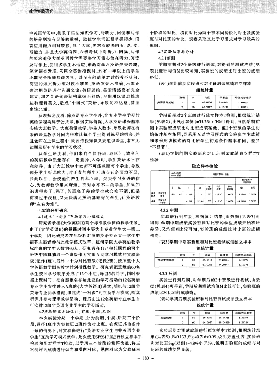 在大学英语教学中辅助运用“英语专业学生与非英语专业学生互助学习模式”的实证研究——以红河学院为例_第2页