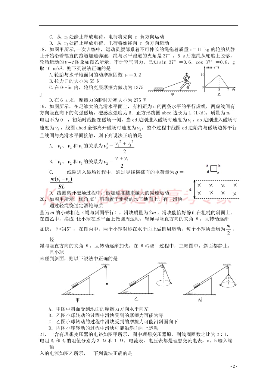 江西省2018届高三物理下学期综合测试试题八(无答案)_第2页