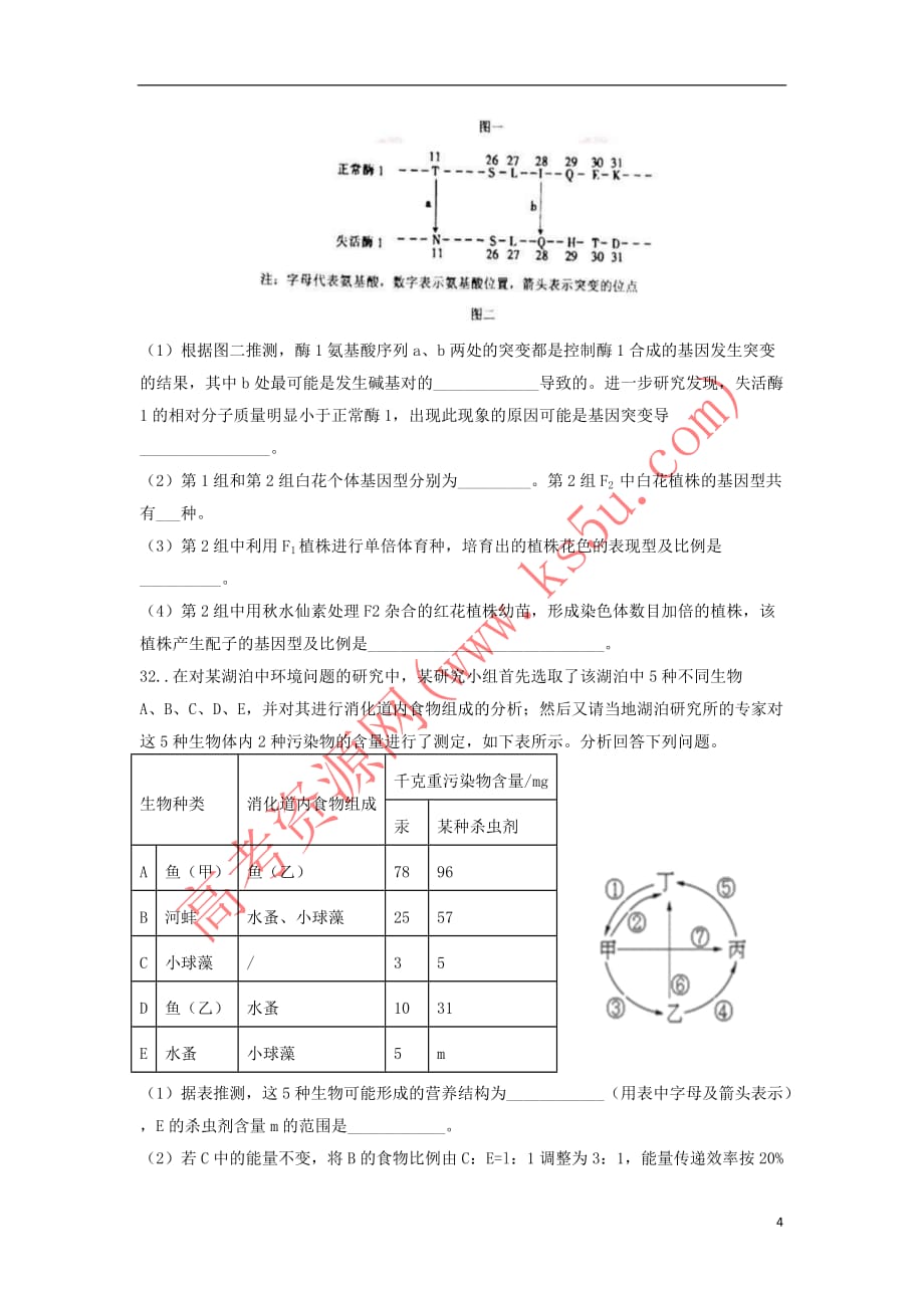 江西省2019届高三生物上学期期末考试试题（无答案）_第4页