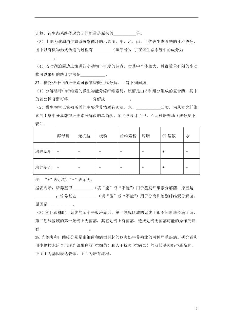 江西省2019届高三生物上学期期末考试试题（无答案）_第5页