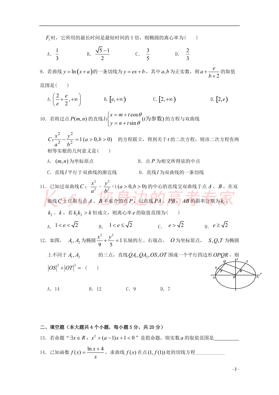 江西省南昌市2017－2018学年高二数学1月月考试题 理_第2页