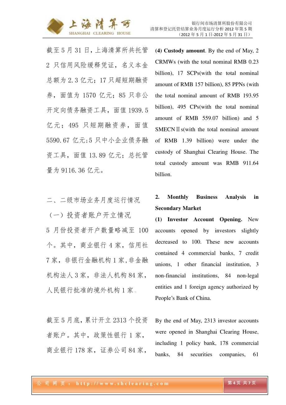 上海清算所清算结算和登记托管业务运行分析2012年5月资料_第4页