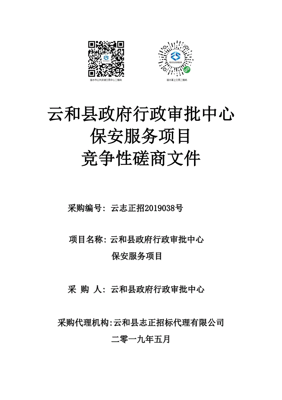 云和县政府行政审批中心保安服务项目招标文件_第1页