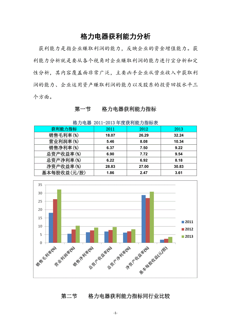 格力电器获利能力分析._第1页