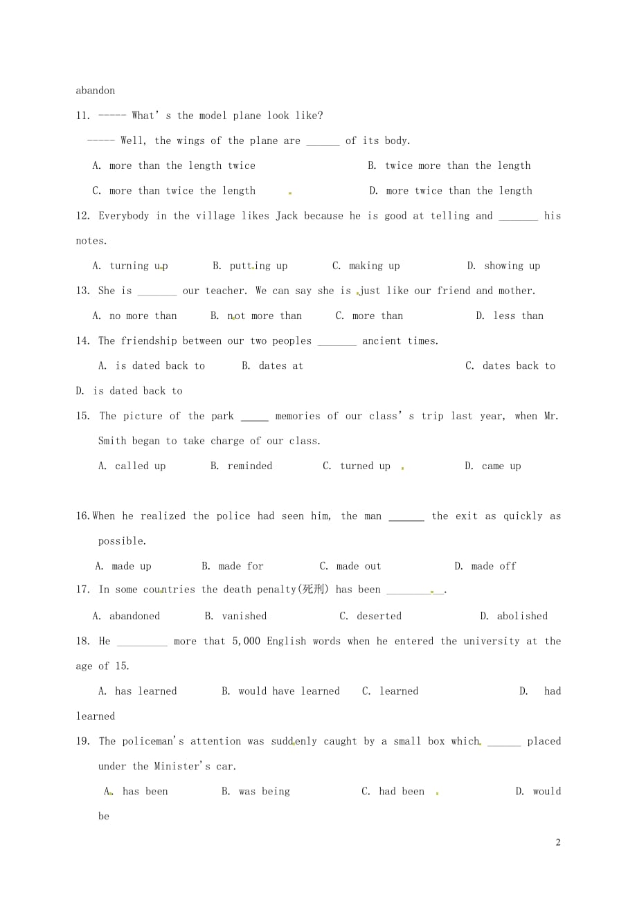 江苏省淮安市新马高级中学高中英语《Unit 3 Reading-Grammer》选择题 牛津译林版选修9_第2页