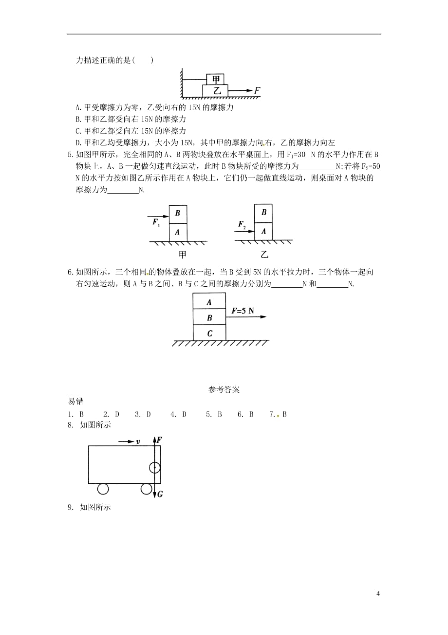 江苏省苏州市中考物理第九章《力与运动》易错疑难_第4页