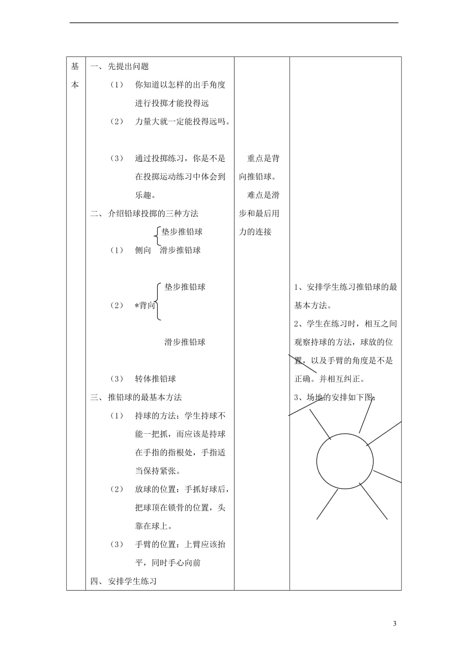 江苏省金坛市七年级体育与健康上册 女生推铅球教案1_第3页