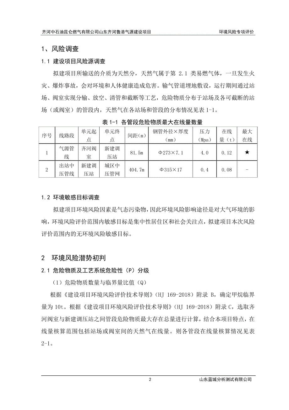 齐河中石油昆仑燃气有限公司山东齐河鲁港气源建设项目环境风险专项评价_第2页