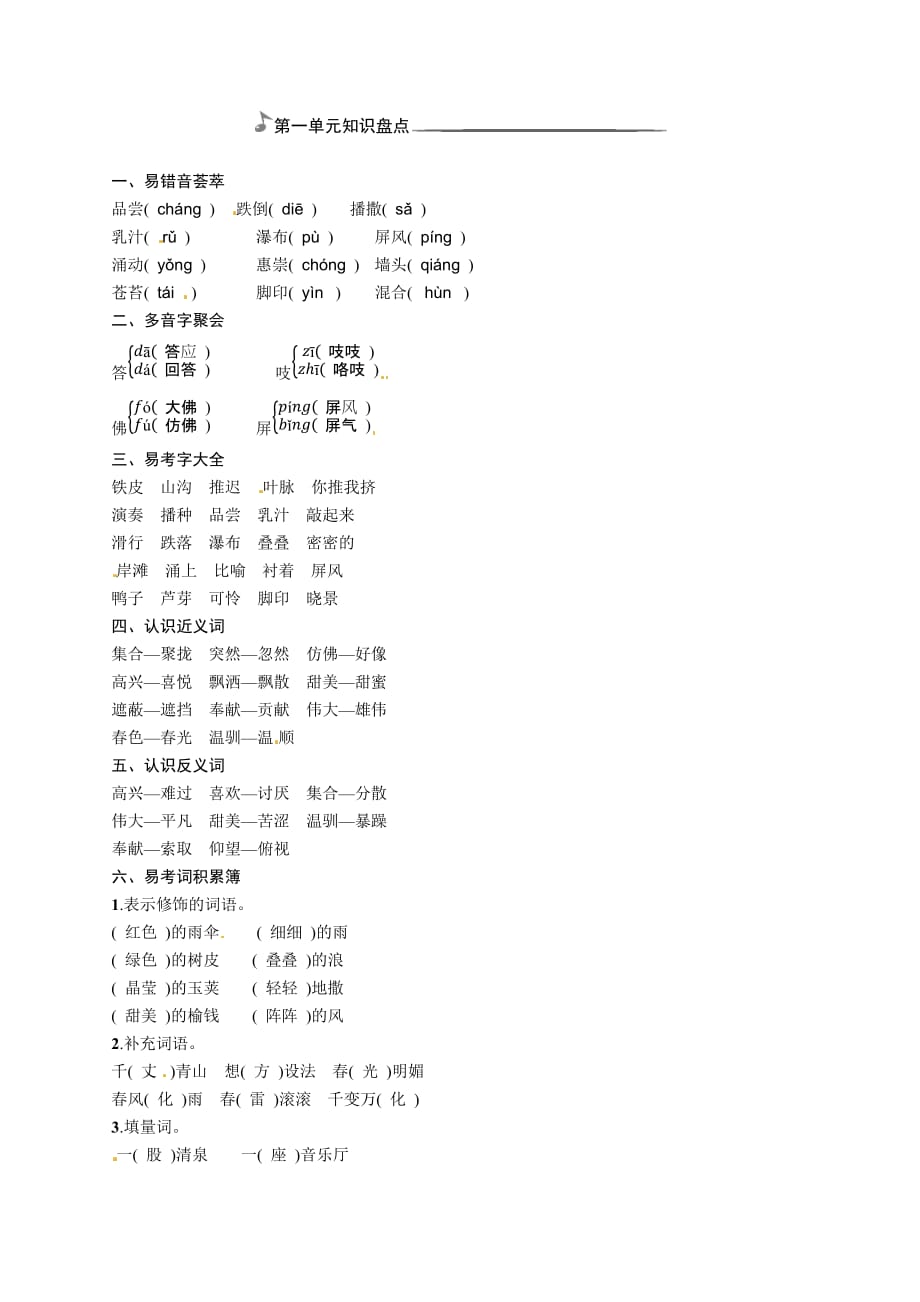 三年级语文下册素材第一单元知识盘点语文S版_第1页