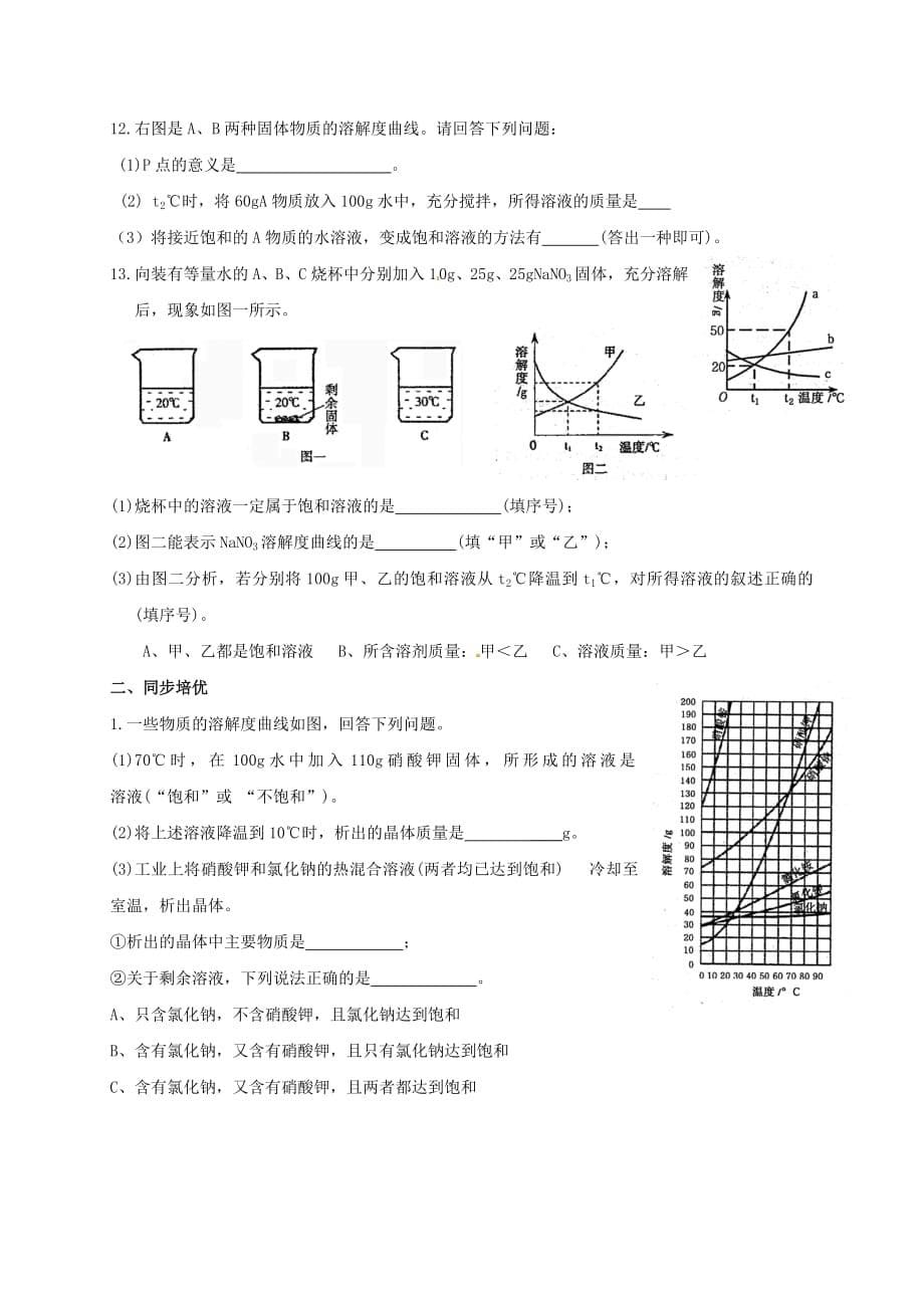 内蒙古鄂尔多斯市东胜区九年级化学下册7.2物质溶解的量（3）学案（无答案）（新版）粤教版_第5页